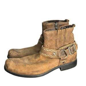 Bed Stü Innovator Distressed Brown Leather Moto Biker Buckle Boots Mens 9